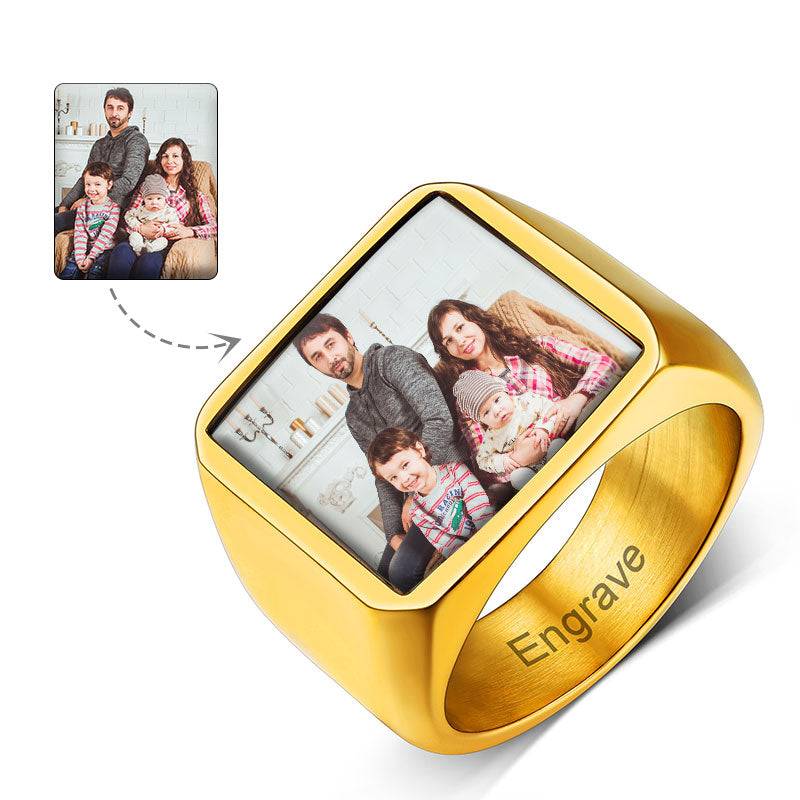 Customized Square Picture Signet Ring With Photo for