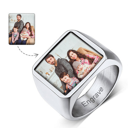 Customized Square Picture Signet Ring With Photo for