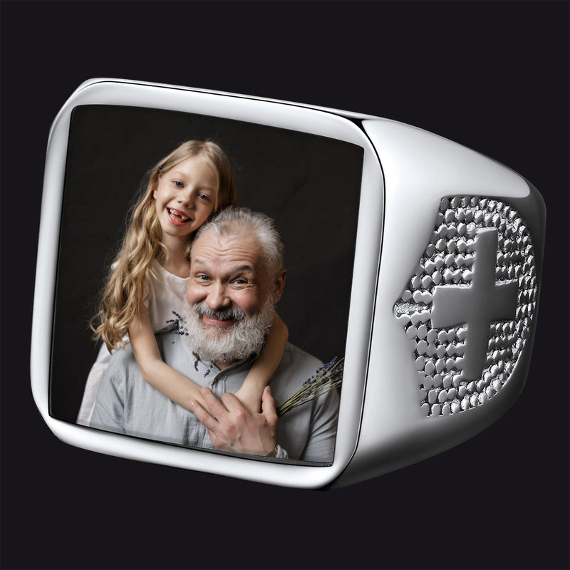 Customized Photo Signet Ring With Cross for