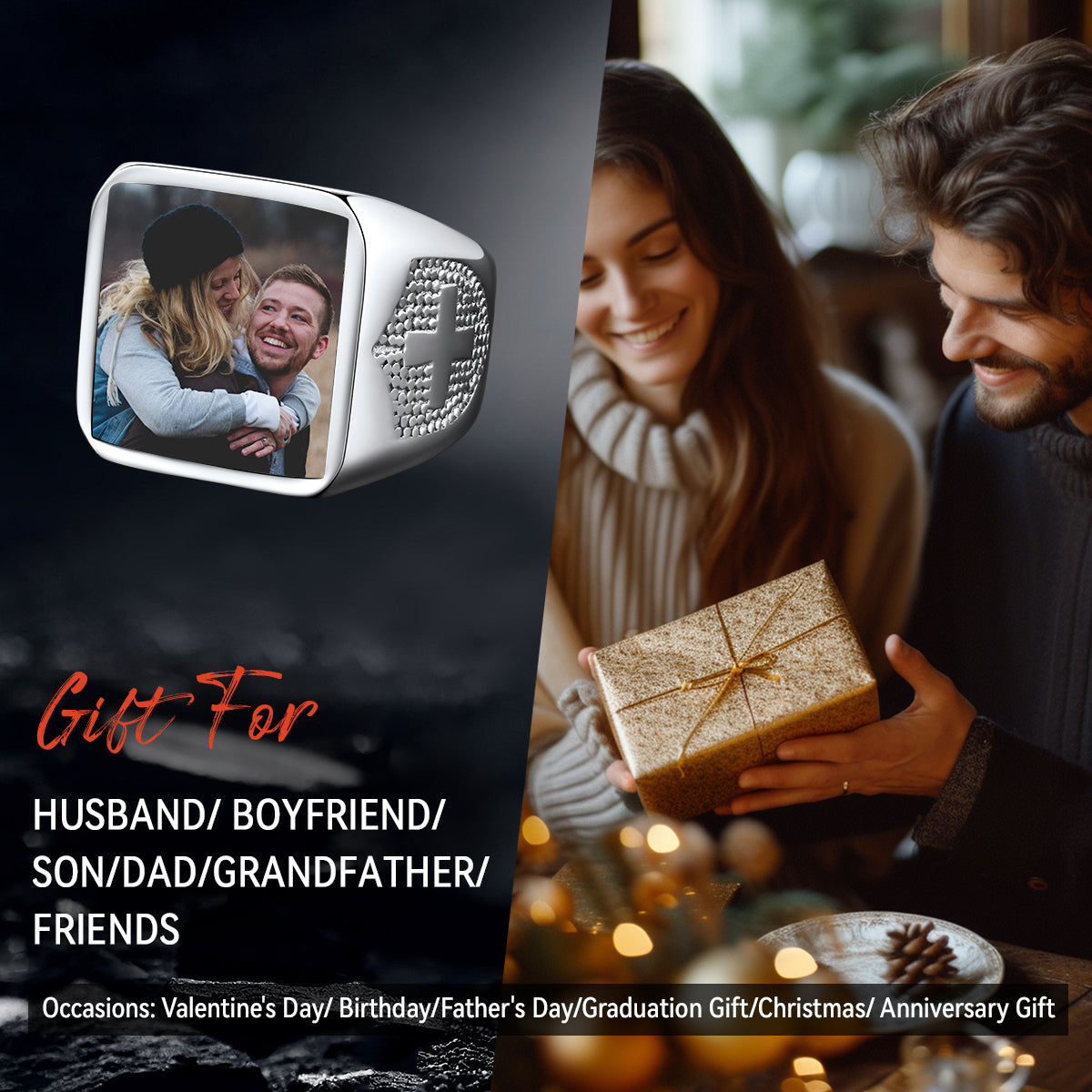 Customized Photo Signet Ring With Cross for