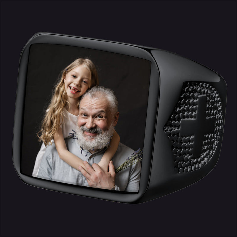Customized Photo Signet Ring With Cross for