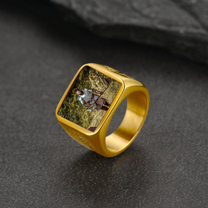Customized Photo Signet Ring With Cross for
