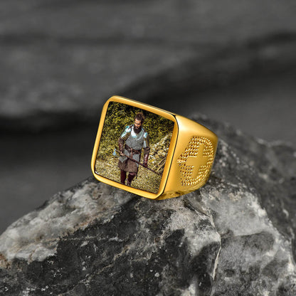 Customized Photo Signet Ring With Cross for
