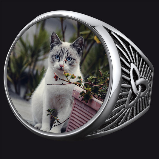 Personalized Custom Celtic Triquetra Signet Ring With Photo for