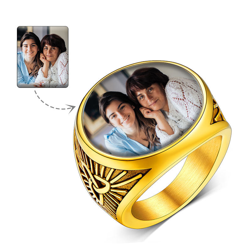 Personalized Custom Celtic Triquetra Signet Ring With Photo for