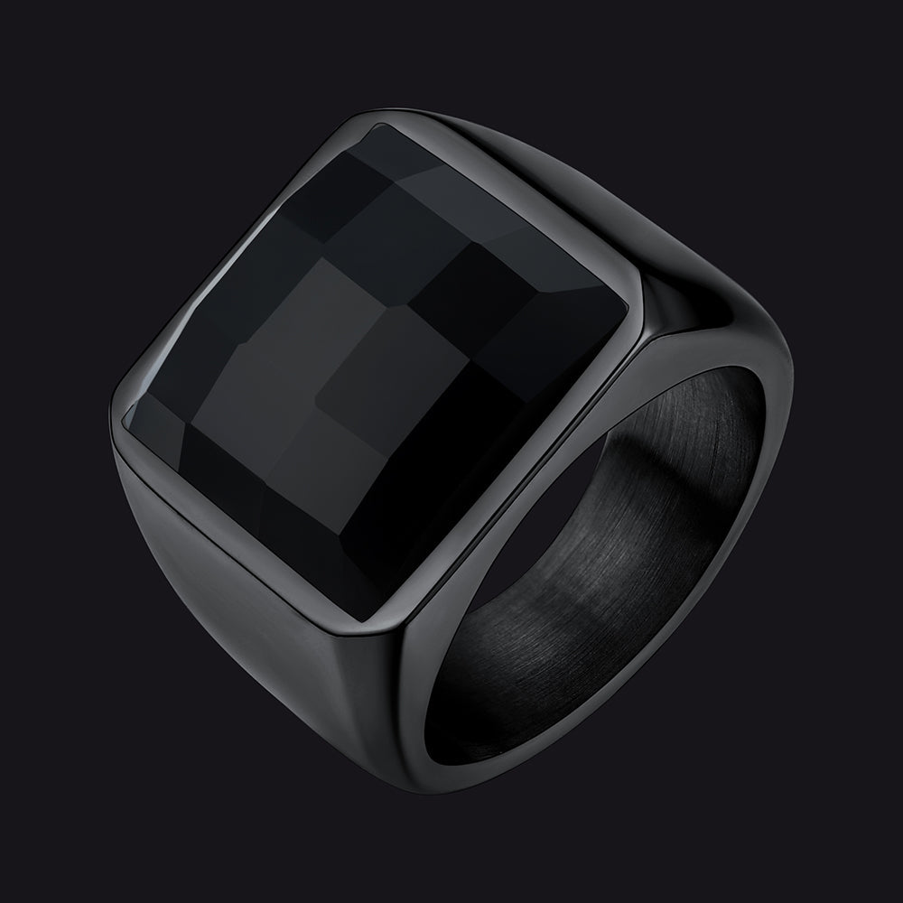 Custom Gemstone Signet Band Ring for , Ruby/ Black Onyx/topaz Ring Gift