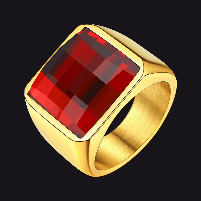 Custom Gemstone Signet Band Ring for , Ruby/ Black Onyx/topaz Ring Gift