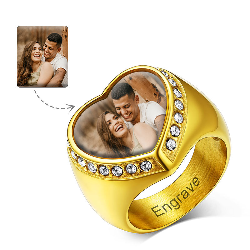 Personalized Custom Heart Photo Signet Ring for