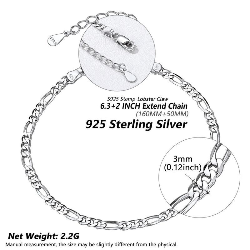 Sterling Silver Figaro Chain Link Bracelet for