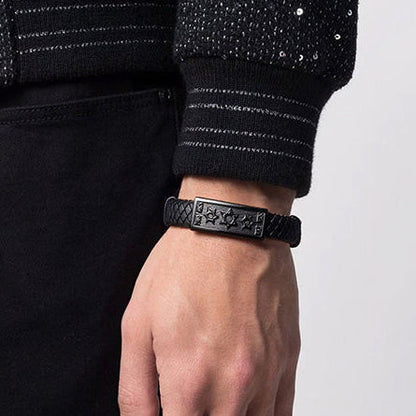 Star of David Leather Bracelet Cuff for