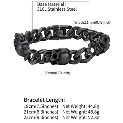 Gothic Skull Thick Cuban Chain Link Bracelet Halloween Gift for