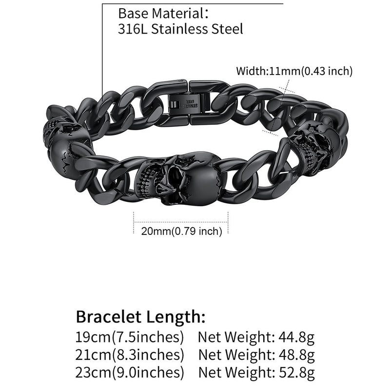 Gothic Skull Thick Cuban Chain Link Bracelet Halloween Gift for