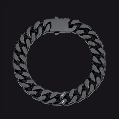 Personalized Multi Names Cuban Chain Bracelet With Cross Gift for Him , 12mm Width