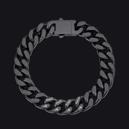 Personalized Multi Names Cuban Chain Bracelet With Cross Gift for Him , 12mm Width