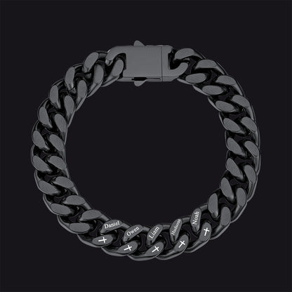 Personalized Multi Names Cuban Chain Bracelet With Cross Gift for Him , 12mm Width