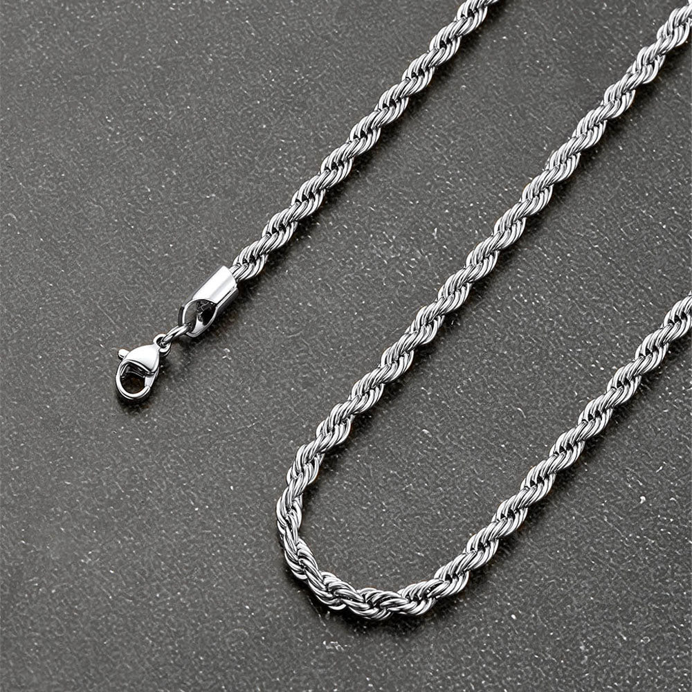 Twisted Rope Link Chain Stainless Steel Necklace for