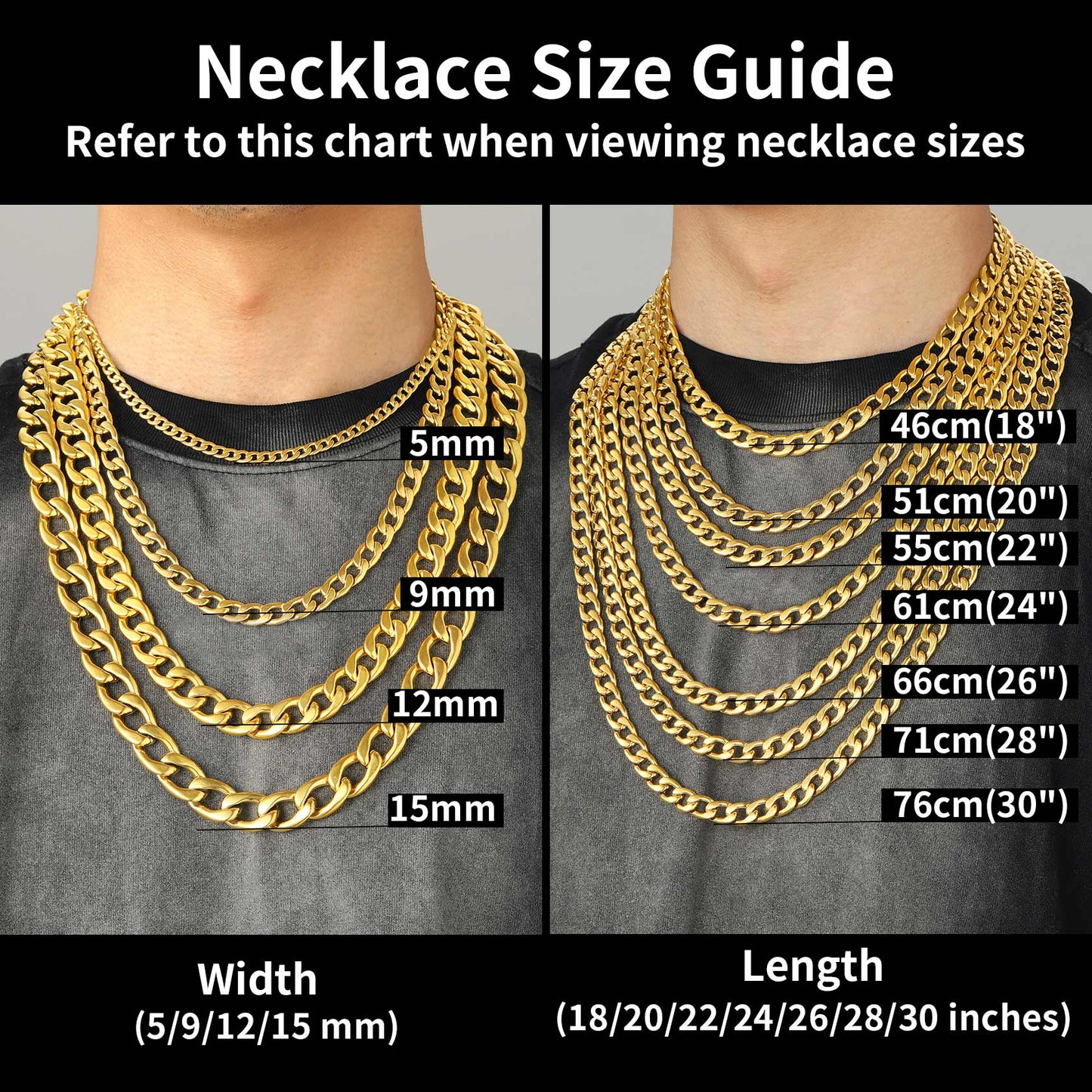 Sturdy Cuban Link Chain Necklace Lobster Clasp for