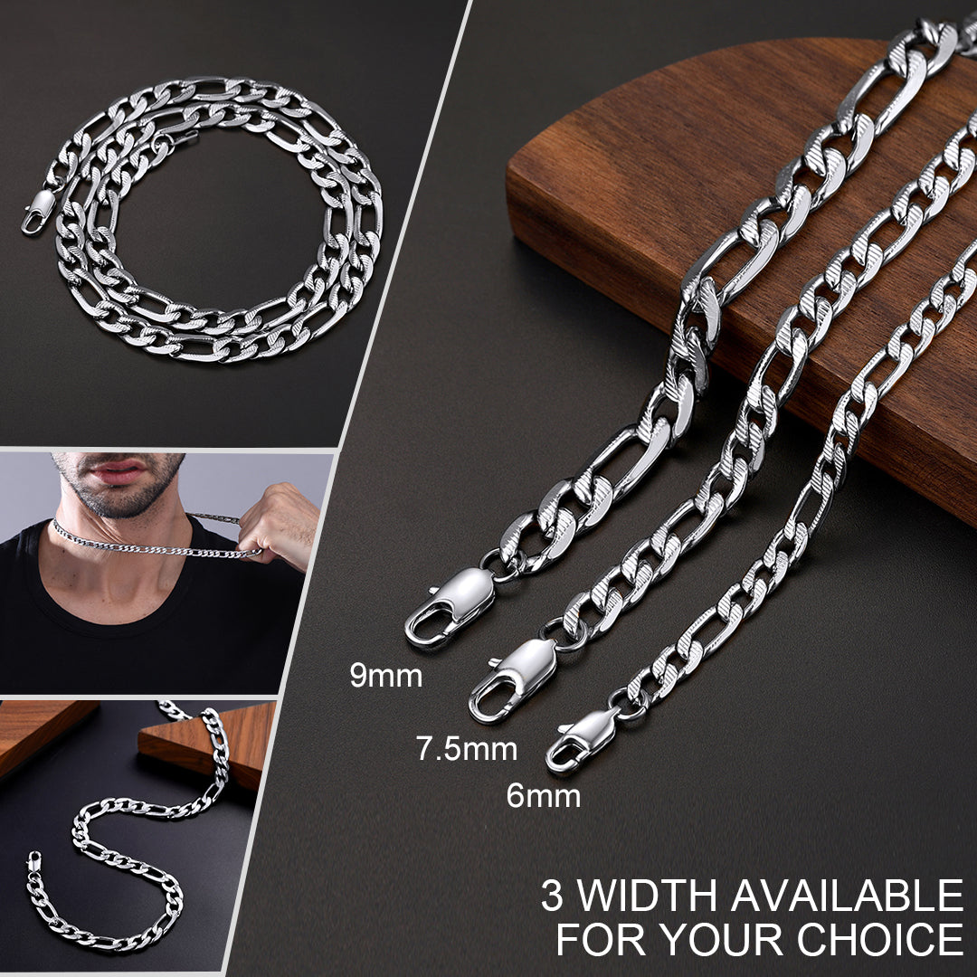 Figaro Curb Chain Link Necklace, 6/7.5/10 Mm Width