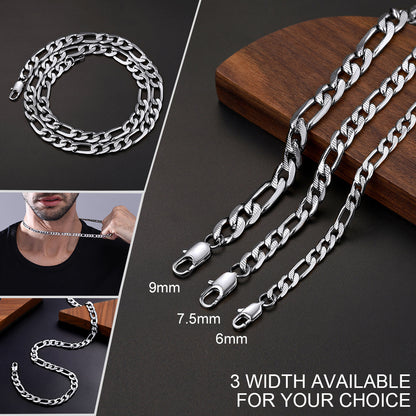 Figaro Curb Chain Link Necklace, 6/7.5/10 Mm Width