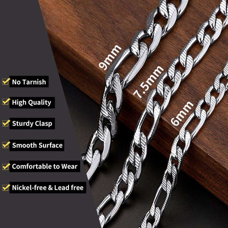 Figaro Curb Chain Link Necklace, 6/7.5/10 Mm Width