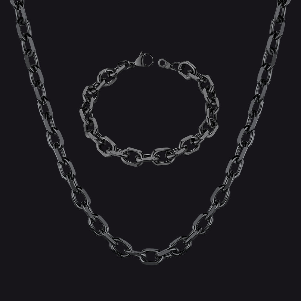9mm Rolo Link Chain Necklace & Bracelet Set for