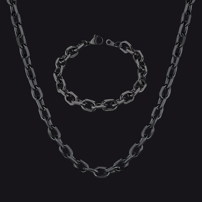 9mm Rolo Link Chain Necklace & Bracelet Set for