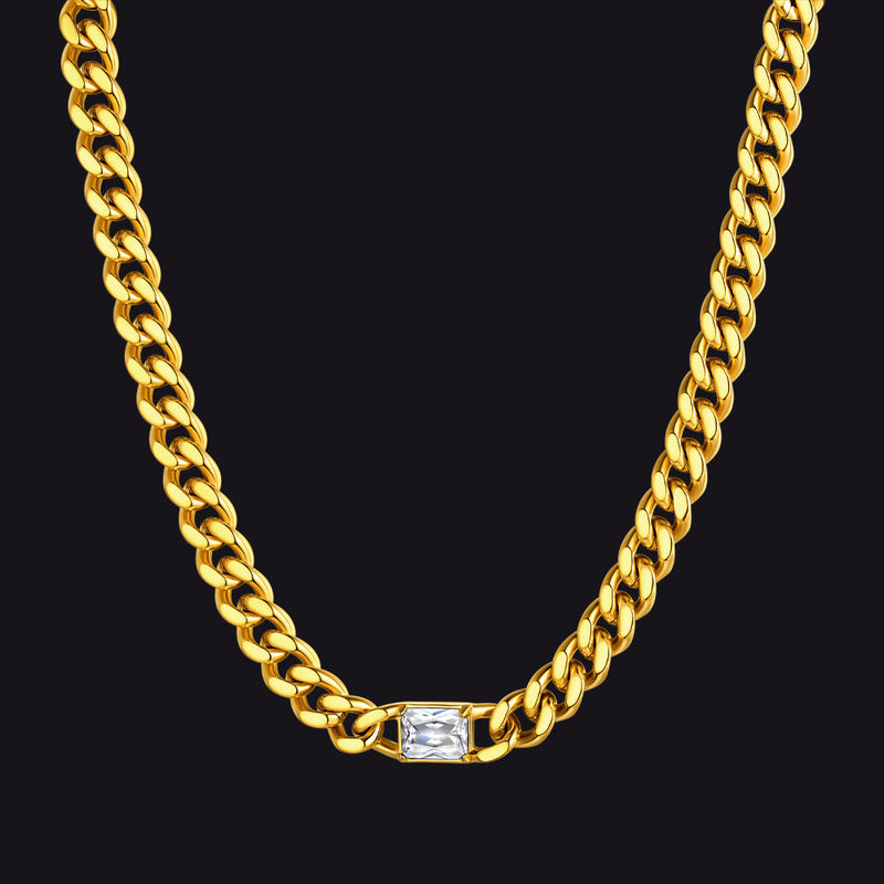 7mm Cuban Link Choker Necklace With Birthstone for