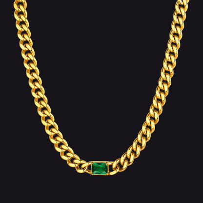 7mm Cuban Link Choker Necklace With Birthstone for