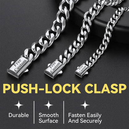 Engraved Cuban Chain & Bracelet Jewelry Set for , 7/9/12mm