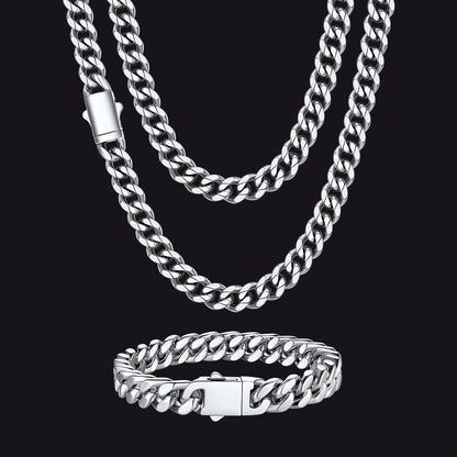 Engraved Cuban Chain & Bracelet Jewelry Set for , 7/9/12mm
