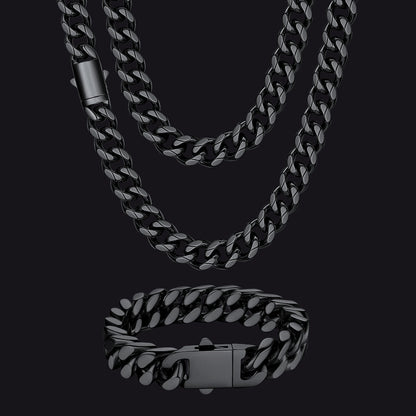 Engraved Cuban Chain & Bracelet Jewelry Set for , 7/9/12mm