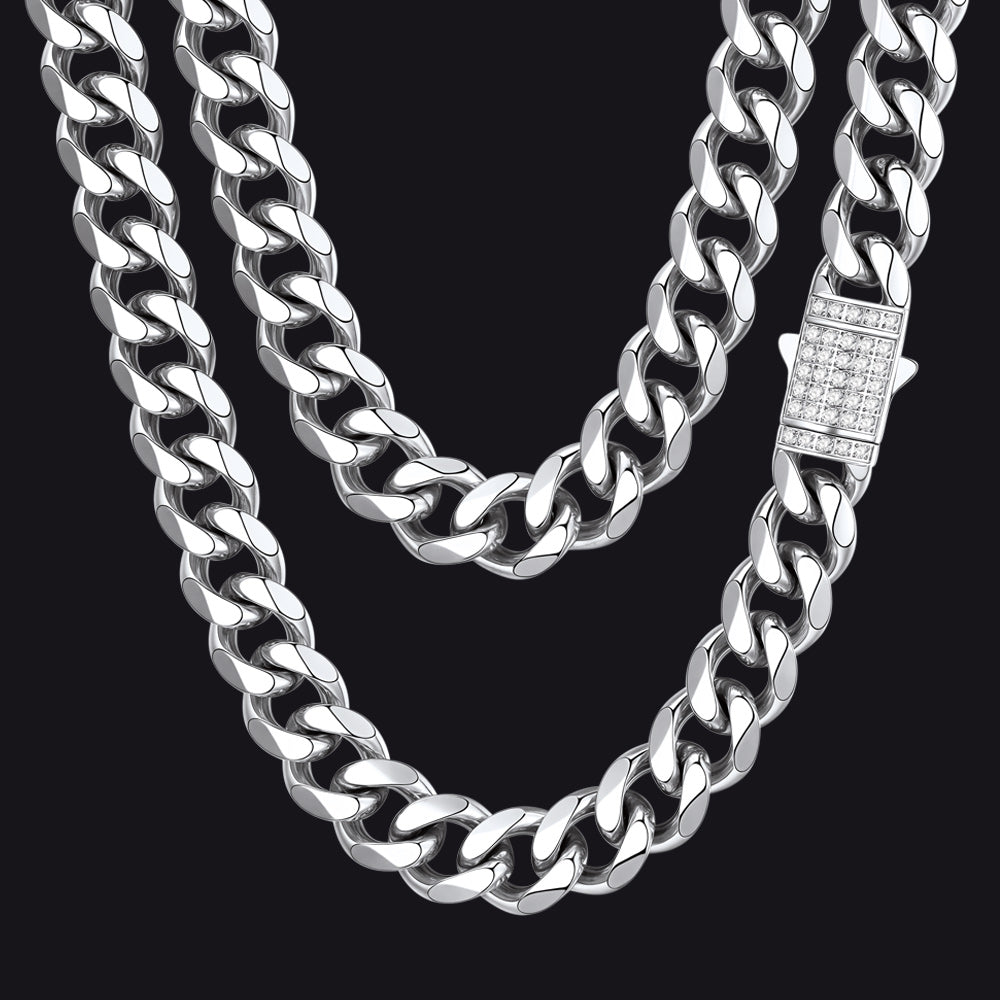 Cz Clasp Cuban Chain Necklace for , Hip Hop Jewelry 6/9/12mm Width