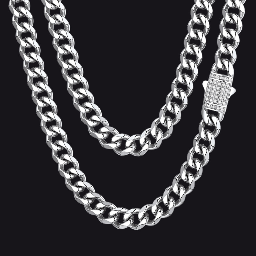 Cz Clasp Cuban Chain Necklace for , Hip Hop Jewelry 6/9/12mm Width