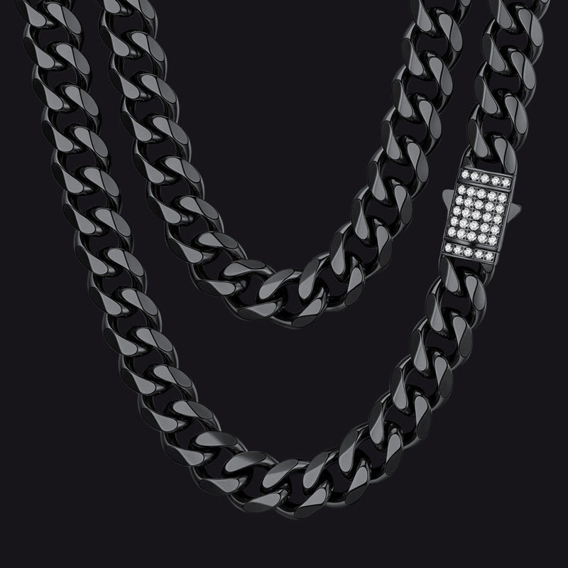 Cz Clasp Cuban Chain Necklace for , Hip Hop Jewelry 6/9/12mm Width
