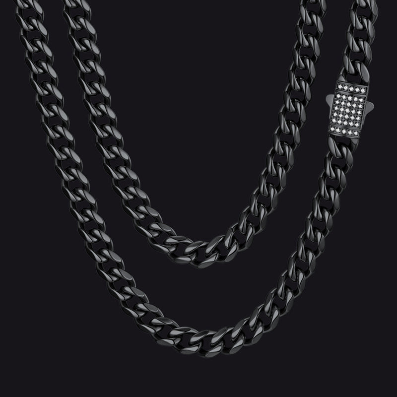 Cz Clasp Cuban Chain Necklace for , Hip Hop Jewelry 6/9/12mm Width