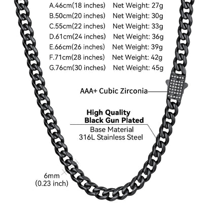 Cz Clasp Cuban Chain Necklace for , Hip Hop Jewelry 6/9/12mm Width