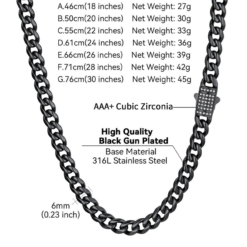 Cz Clasp Cuban Chain Necklace for , Hip Hop Jewelry 6/9/12mm Width