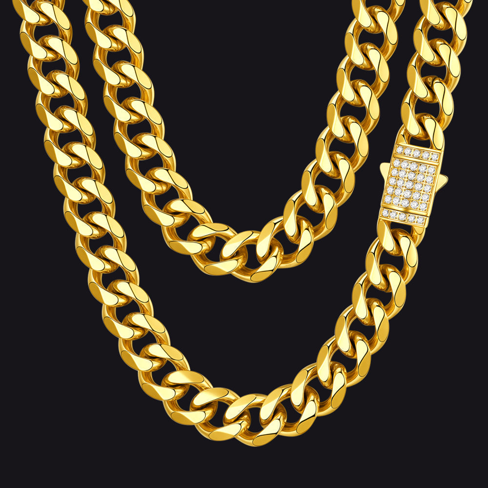 Cz Clasp Cuban Chain Necklace for , Hip Hop Jewelry 6/9/12mm Width