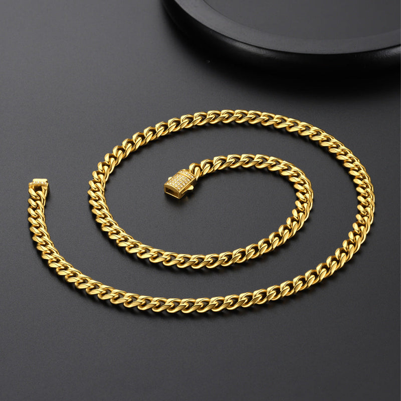 Cz Clasp Cuban Chain Necklace for , Hip Hop Jewelry 6/9/12mm Width