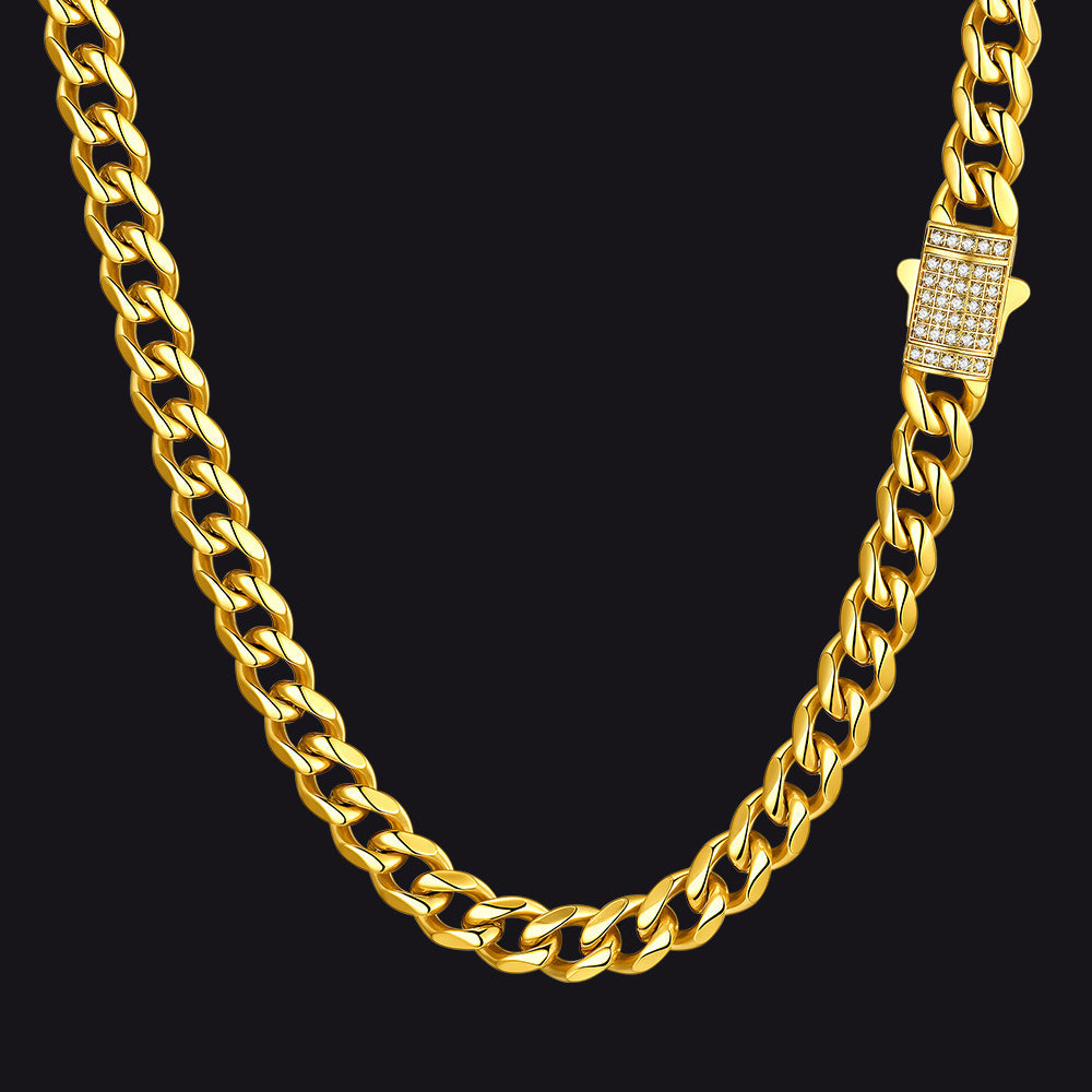 Cz Clasp Cuban Chain Necklace for , Hip Hop Jewelry 6/9/12mm Width