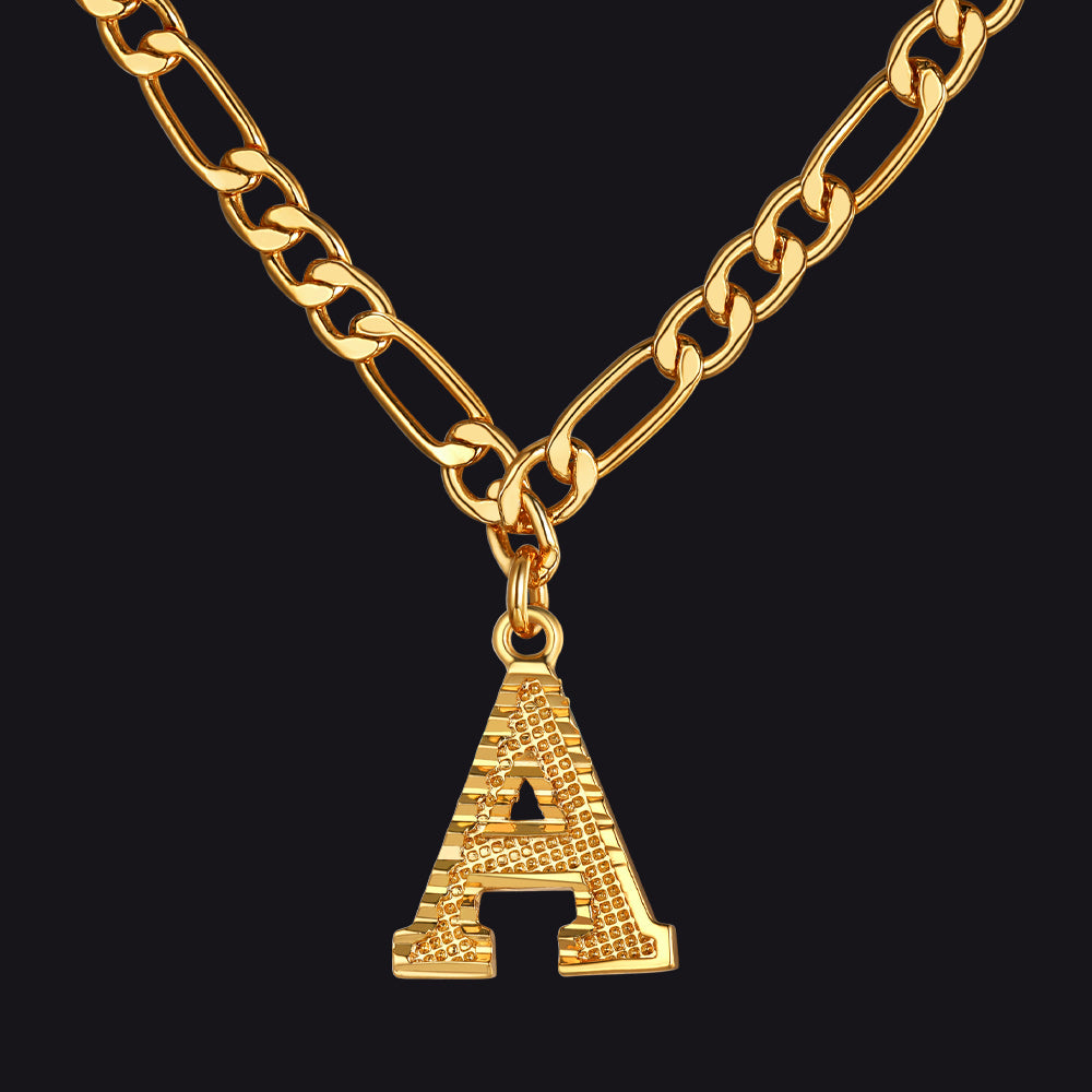 Initial A-z Letter Pendant Figaro Chain Choker Necklace for