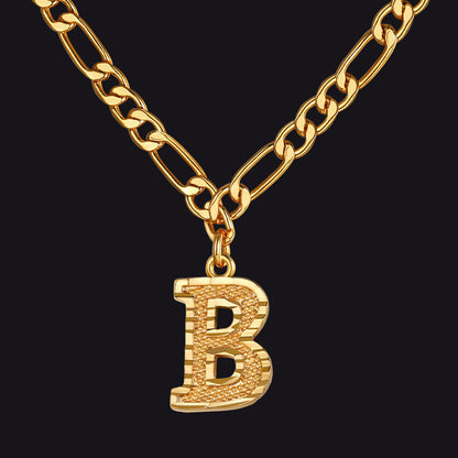 Initial A-z Letter Pendant Figaro Chain Choker Necklace for