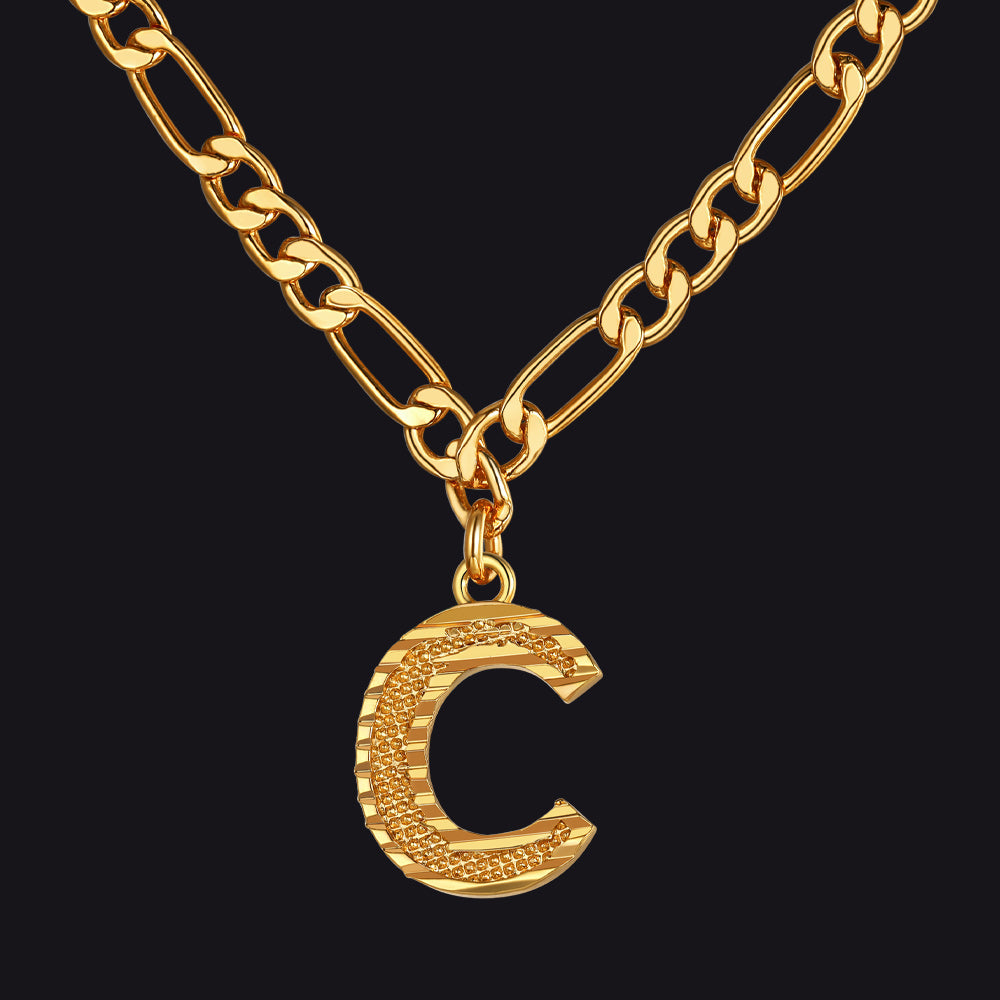 Initial A-z Letter Pendant Figaro Chain Choker Necklace for