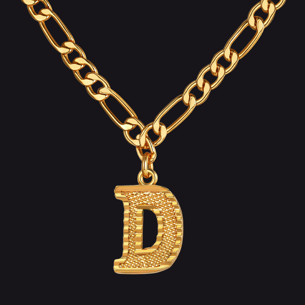 Initial A-z Letter Pendant Figaro Chain Choker Necklace for