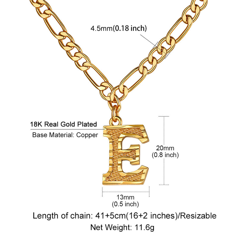 Initial A-z Letter Pendant Figaro Chain Choker Necklace for