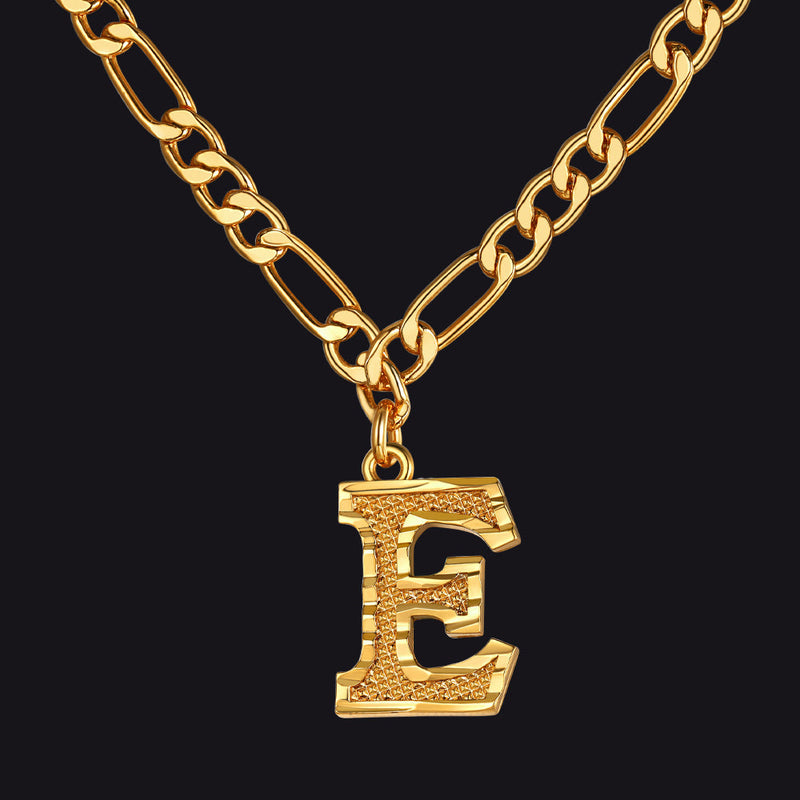 Initial A-z Letter Pendant Figaro Chain Choker Necklace for