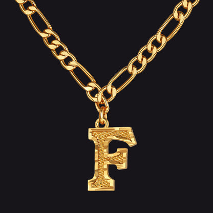 Initial A-z Letter Pendant Figaro Chain Choker Necklace for