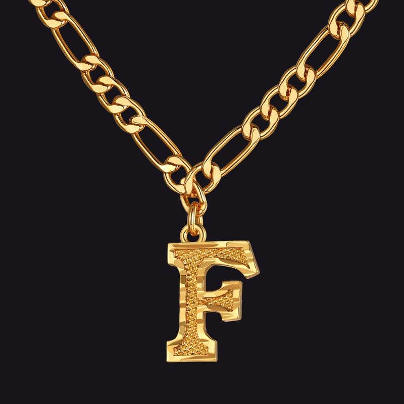 Initial A-z Letter Pendant Figaro Chain Choker Necklace for