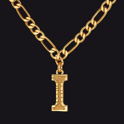 Initial A-z Letter Pendant Figaro Chain Choker Necklace for