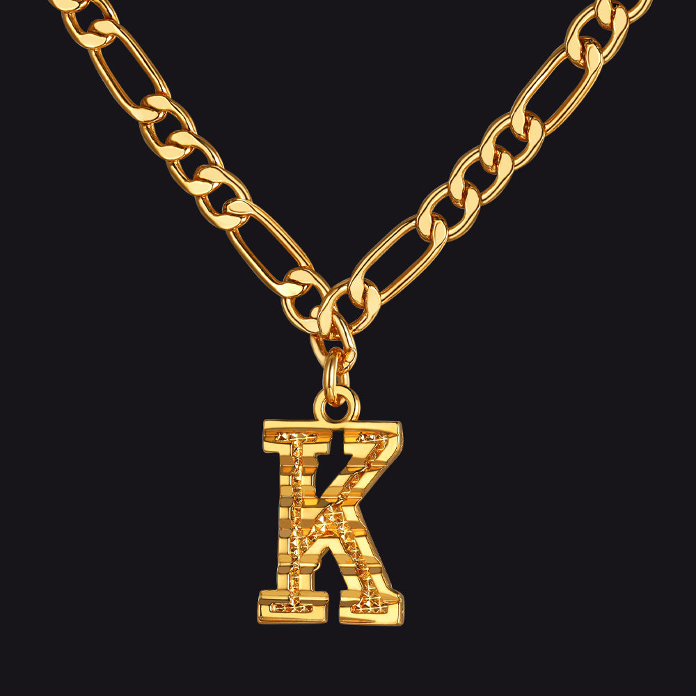 Initial A-z Letter Pendant Figaro Chain Choker Necklace for
